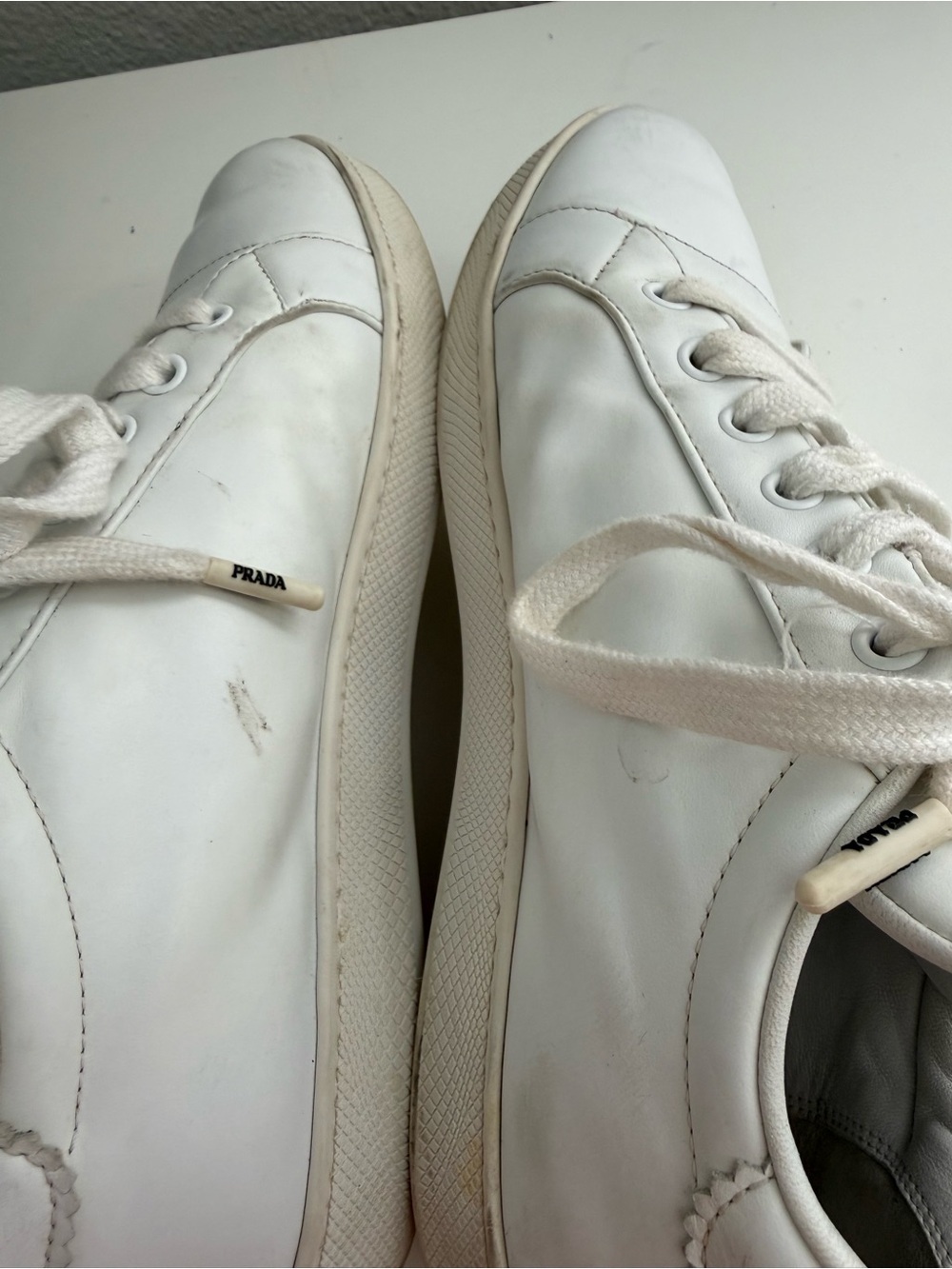 Prada women size 6.5 White Leather Platform Lace-Up Sneakers - Picture 5 of 10